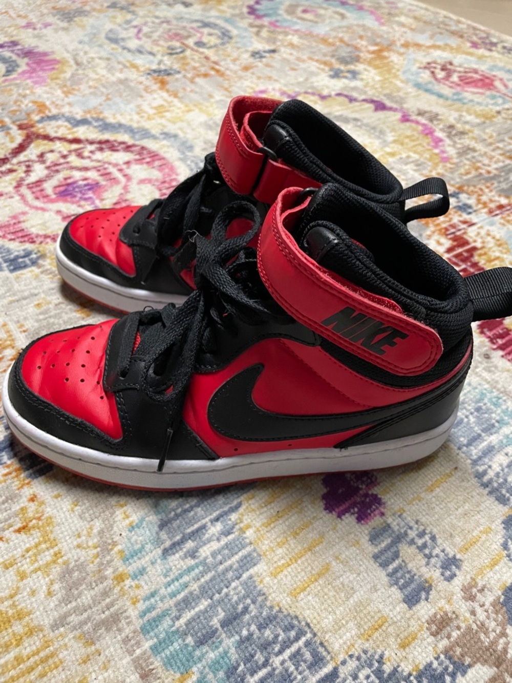 Nike Kids 3.5y Red and Black Mid-Top Sneakers with Swoosh